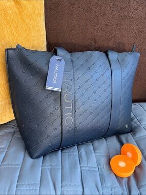 SUNDAY FUNDAY! Nautica Navy Blue Embossed Logo Tote with Shoulder Straps!!